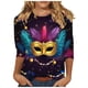 thumbnail image 2 of RKSTN Mardi Gras 3/4 Sleeve T Shirts for Women Top Oversized Crewneck Carnival Mask Print 3/4 Length Sleeve Shirt Womens Casual Round Neck Mask Tuesday Carnival Party Three Quarter Sleeve Tee Shirt, 2 of 5