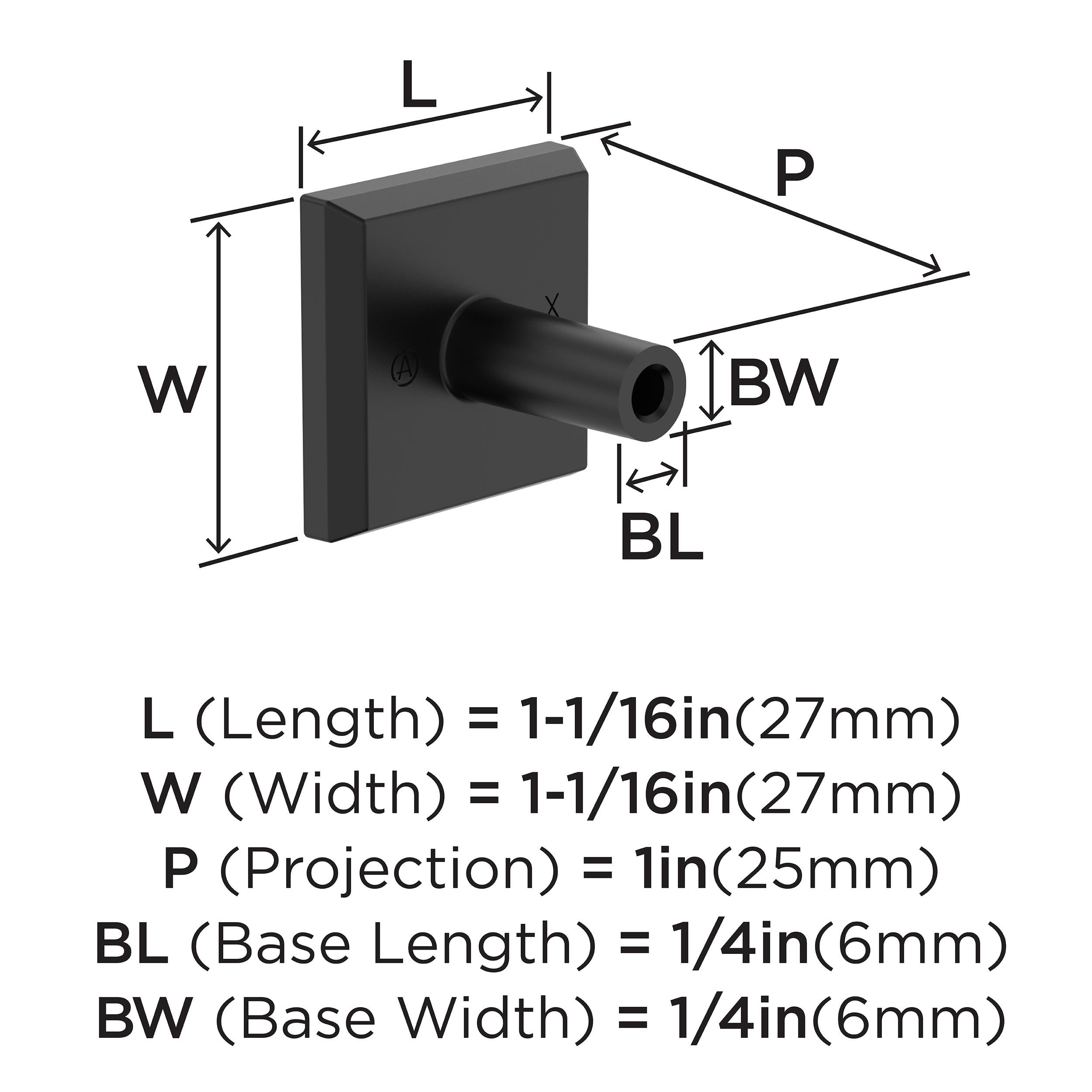 Amerock Chamfered Edge 1-1/16 inch Length Matte Black Cabinet or Furniture Knob, 10 Pack