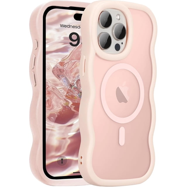 Funda magnética para iPhone 12 Pro Max, compatible con MagSafe, diseño de marco ondulado transparente, funda de borde suave, bonita funda protectora mate transparente a prueba de golpes