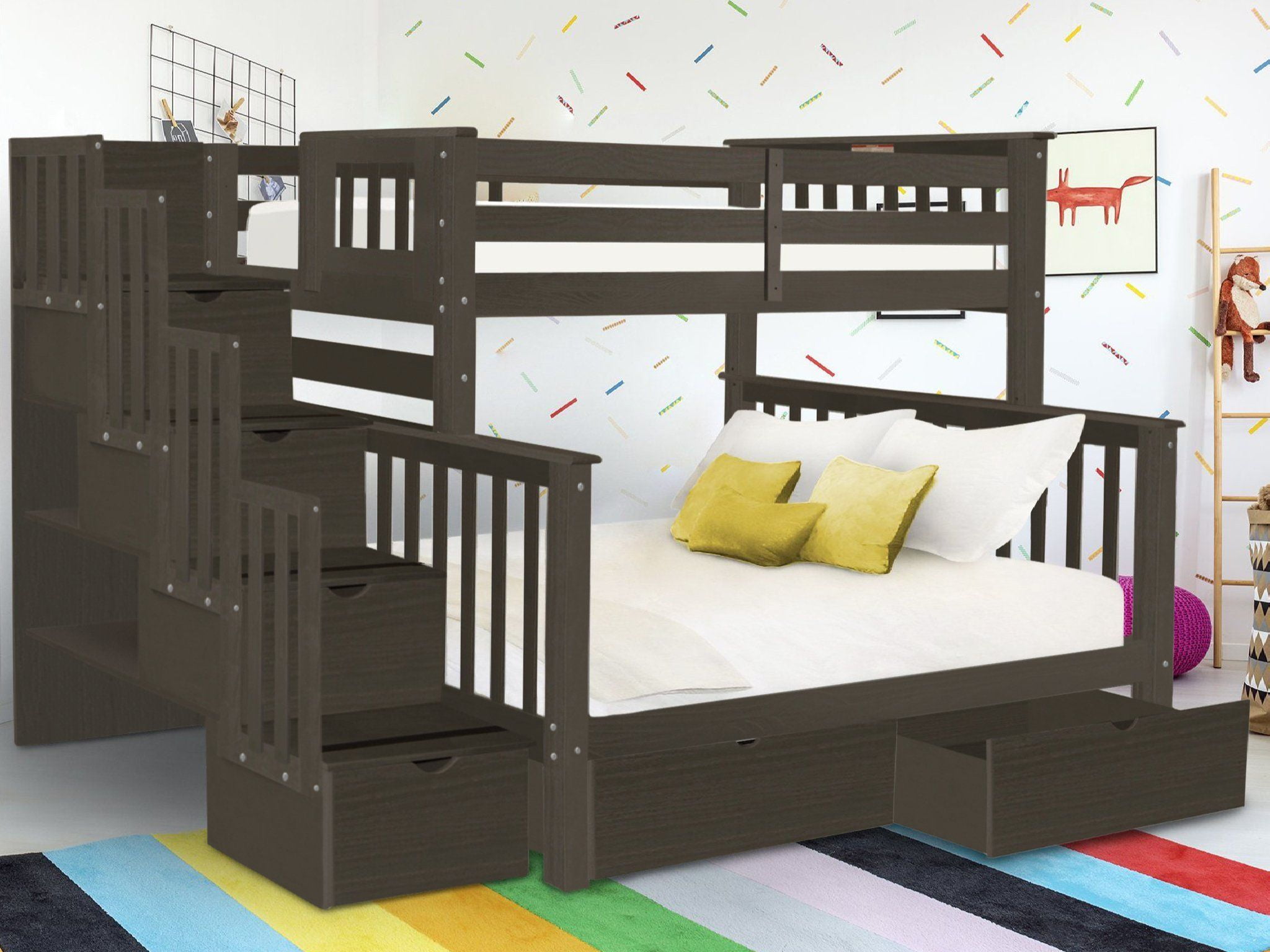 Bedz King Stairway Bunk Beds Twin Over, Bunk Bed With King Size Bottom