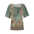 thumbnail image 4 of QUNYINEY Casual Women's T Shirts V Neck Short Sleeve Floral Tops Loose Button Summer Pullover Womens Tops, 4 of 4