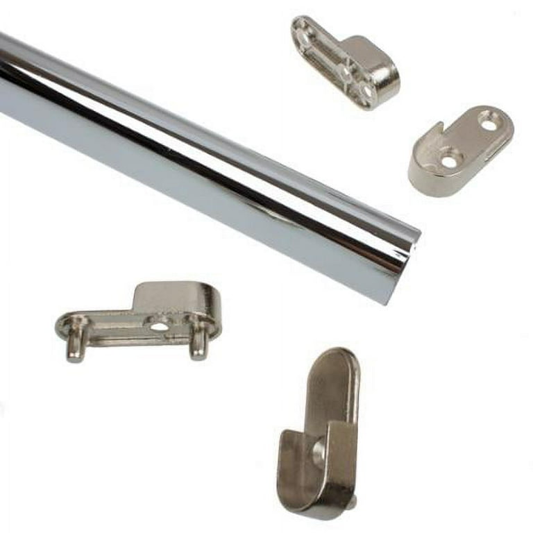 GlideRite 24 inch Steel Oval Closet Rod with Two Sets of End Supports Polished Chrome Pack of 1 2 or 4 Closet Rod Pack of 1