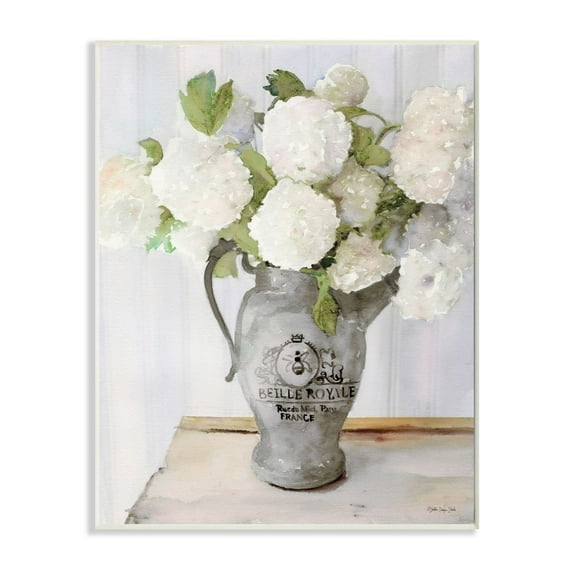 Stupell Industries White Hydrangea in French Country Pitcher Still Life Paintings Unframed Art Print Wall Art, 13x19, by Stellar Design Studio