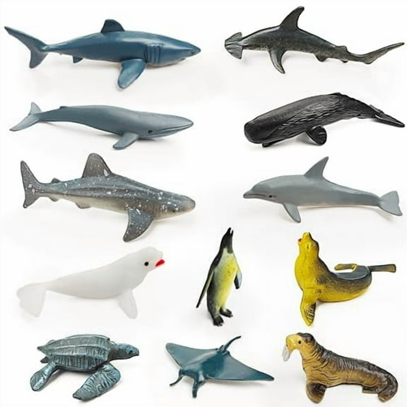 12 Marine Animal Figurines for Kids,Plastic Animal Toys Tiny Portable Sea Creature Figures Playset Montessori Toy Educational Game for Homeschool Preschool Toddler Kids