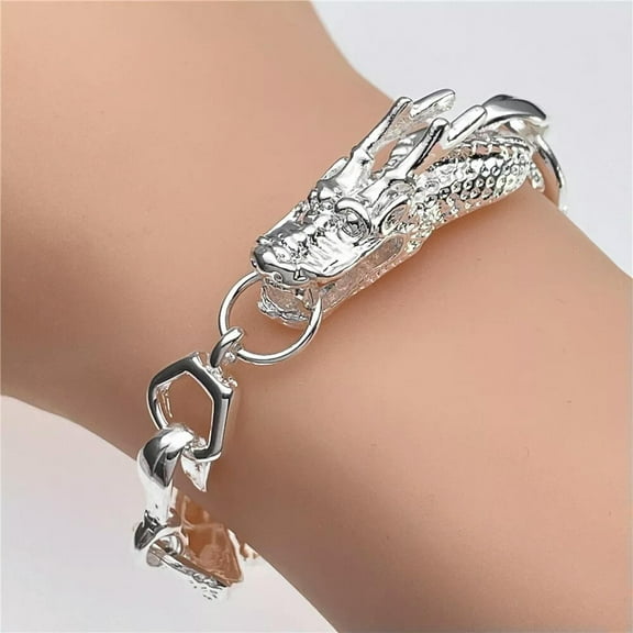 GKNET 925 Silver Filled White Dragon Bracelet Bangle Women Men Fashion Bracelet