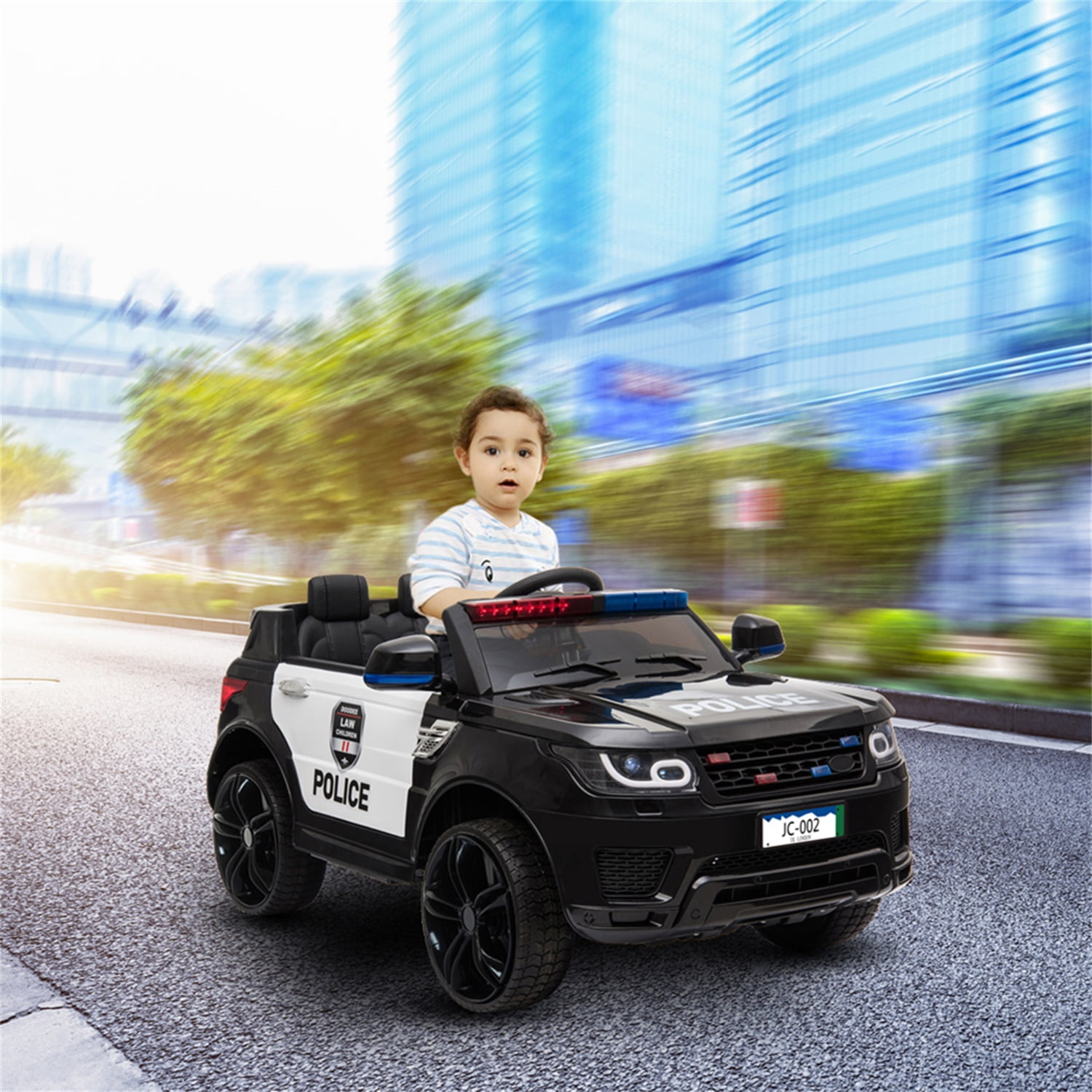 Kepooman 12V Kids Police Ride On Car Electric Cars 2.4G Remote Control, LED Flashing Light, Music & Horn, Black