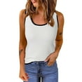 thumbnail image 1 of TSADFHJI Womens Tank Tops Summer Sleeveless Scoop Neck Ribbed Knit Color Block Basic Slim Fitted Tee Shirts Women's Bras Extra Small Booty Shorts Bras for Women Blue Bras for Women 2 Piece White S, 1 of 7