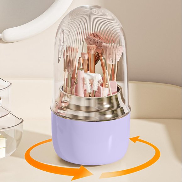 Anylady Soporte para brochas de maquillaje giratorio 360 [actualizado y con cubierta] Organizador de brochas de maquillaje para tocador, encimera de baño (púrpura)