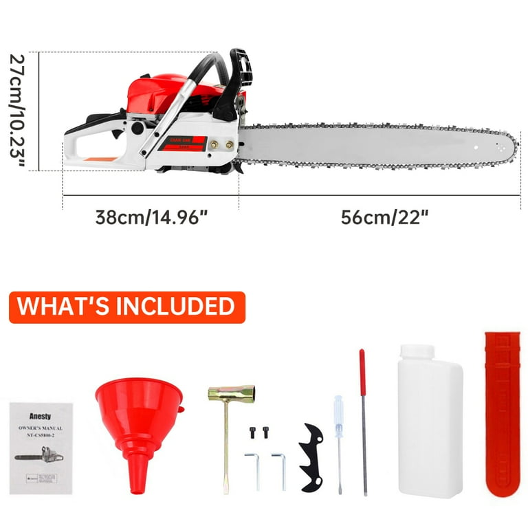 TOPTENG 52CC Gaspowered Chainsaw, 2-Cycle Engine with 22
