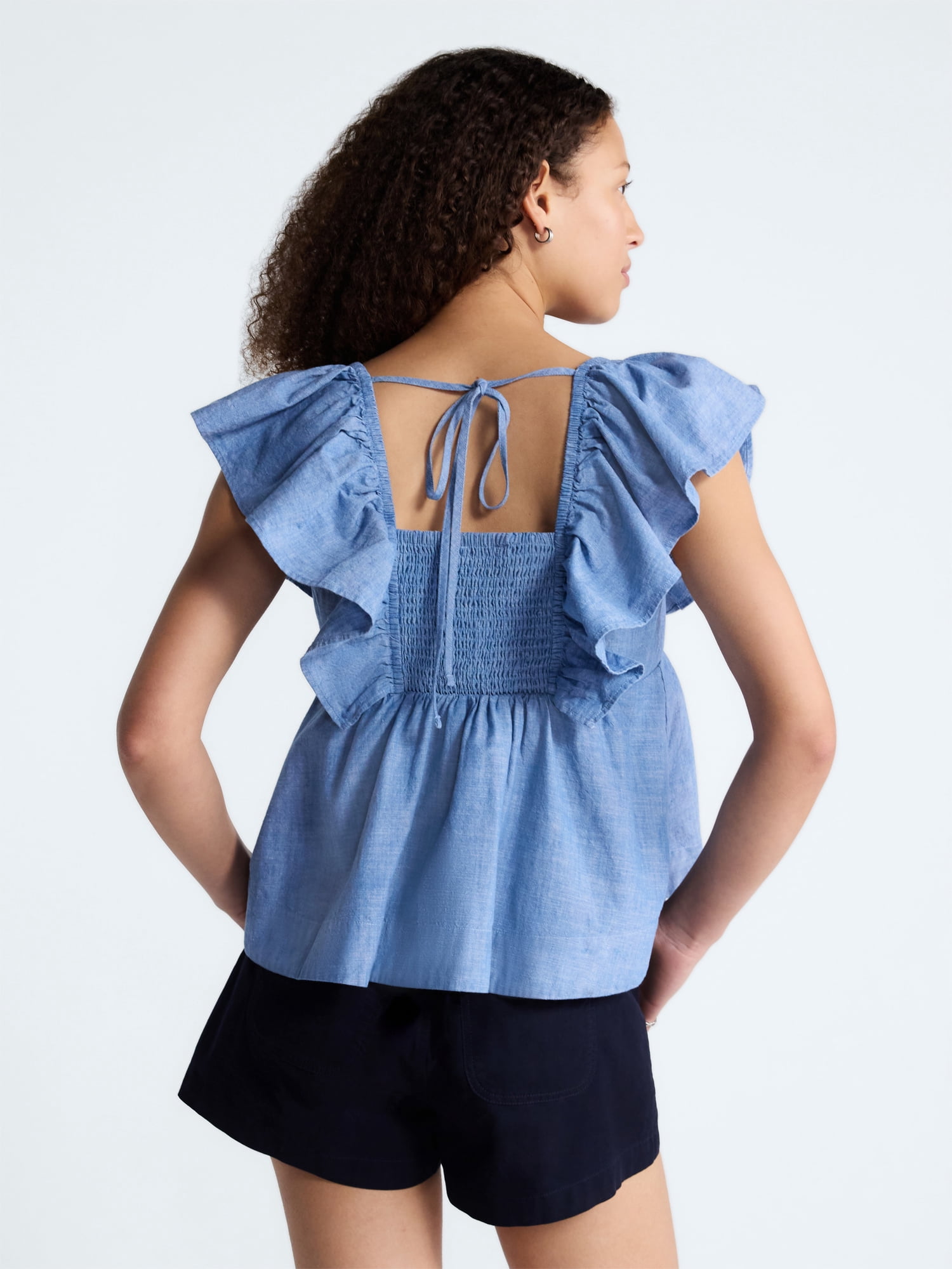 Free Assembly Women's Square Neck Cotton Top with Flutter Sleeves, Sizes XS-XXL