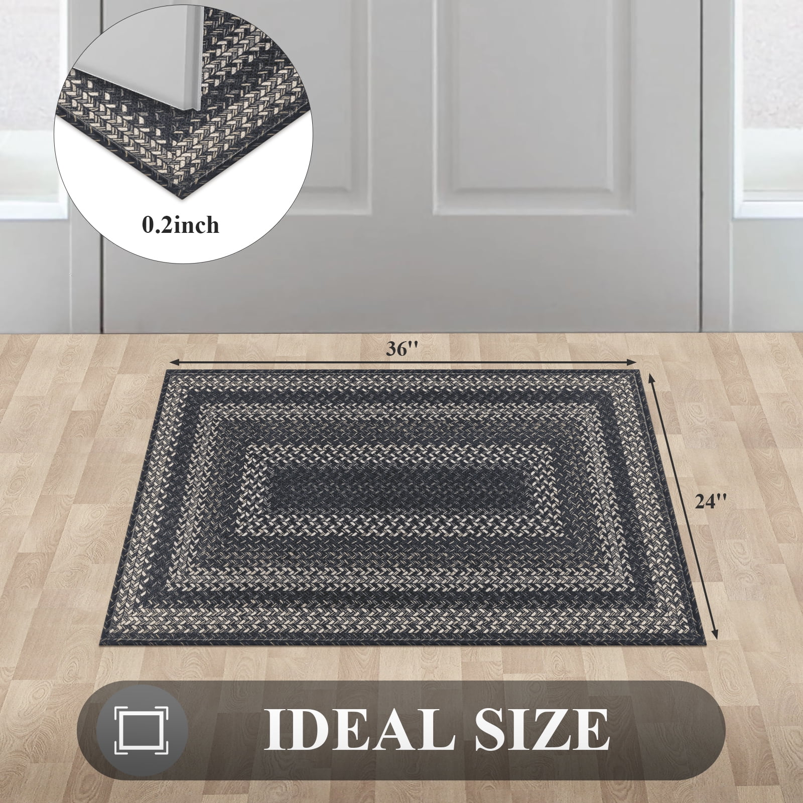 Enyhom Front Door Mat 32" x 48" Heavy Duty Durable Welcome Mat for Outdoor Indoor, Dirt Trapper Doormat ,Black Gray