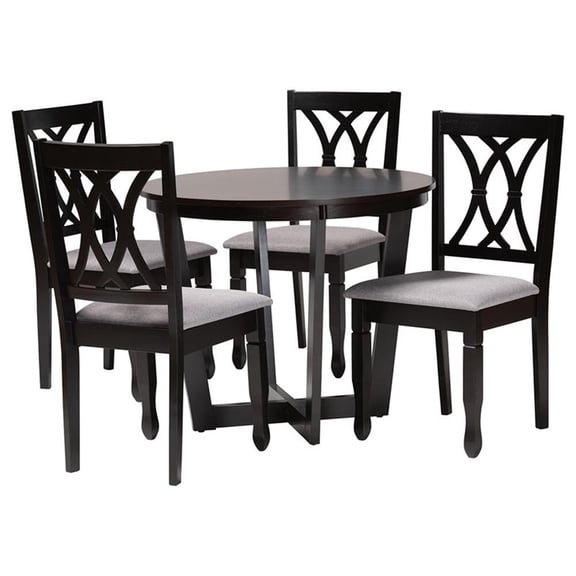 Baxton Studio Aggie Grey Fabric and Dark Brown Finished Wood 5-Piece Dining Set