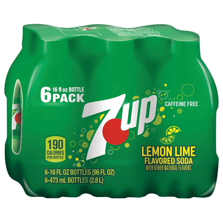 7UP Caffeine Free Lemon Lime Soda Pop, 16 fl oz, 6 Pack Bottles