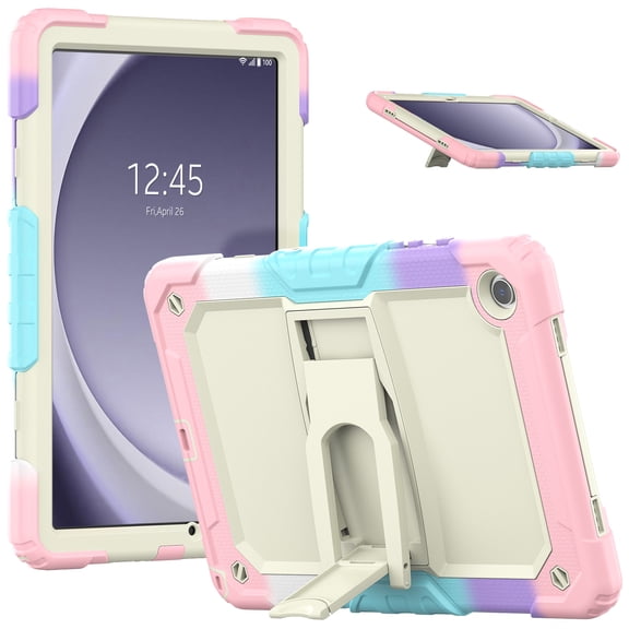 ELEHOLD Rugged Case For Samsung Galaxy Tab A11 2025 , 8.7-inch , 3-Layer Protection Shockproof Stand Cover with Screen Protector Shoulder Strap, Colorful Pink