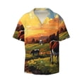thumbnail image 3 of Goofa Oil Painting Style Pasture Cow Printed Men's Casual Short-sleeved Shirt,Lightweight Breathable Button-down,Summer Casual men's top,Versatile Fashion shirt-Medium, 3 of 7