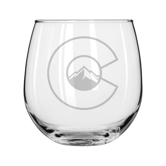 Wine Glass for Red or White Wine Gift Colorado Flag with Mountains (16 oz Stemless)