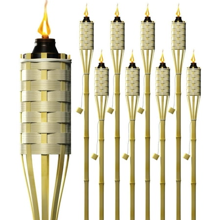 Matney Bamboo Torches - Includes Metal Oil Canisters with Bamboo Covers to Protect from Rain, Great for Outdoor Decorating, Luau, Tiki Parties, 5 ft" Long