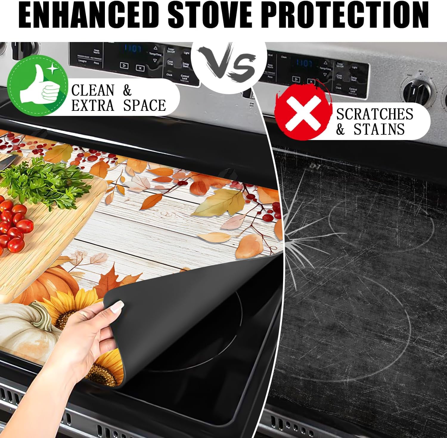 Fall Pumpkin Stove Top Covers for Electric Stove, Autumn Heat Resistant Glass Stove Top Cover Pad for Gas Stove, Thanksgiving Decor Ceramic Stove Top Covers Cooktop Protector Oven Cover