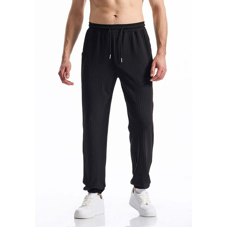 USNSM Men's Casual Pants Lightweight Stretch Loose Fit Ribbed