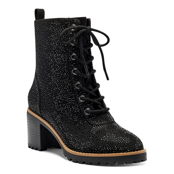 INC Womens Black Glitter Cushioned Samira Round Toe Block Heel Lace-Up Booties 6.5 M
