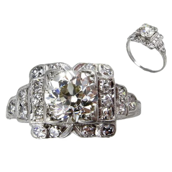 HeartsAndYou 4ct Round Cut Moissanite Edwardian Vintage Inspired Antique Inspired Women Ring 18k White Gold over Silver