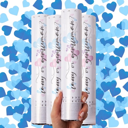 PrimePure Gender Reveal Confetti Cannon - 4 Pack Blue Heart Paper Confetti