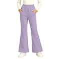 thumbnail image 4 of Spazoro Girls Flare Pants with Pockets, Flare Leg Stretchy Solid Color Elastic Waist Loose Fit Warm Casual Trousers for Daily Wear Purple Size 10, 4 of 8