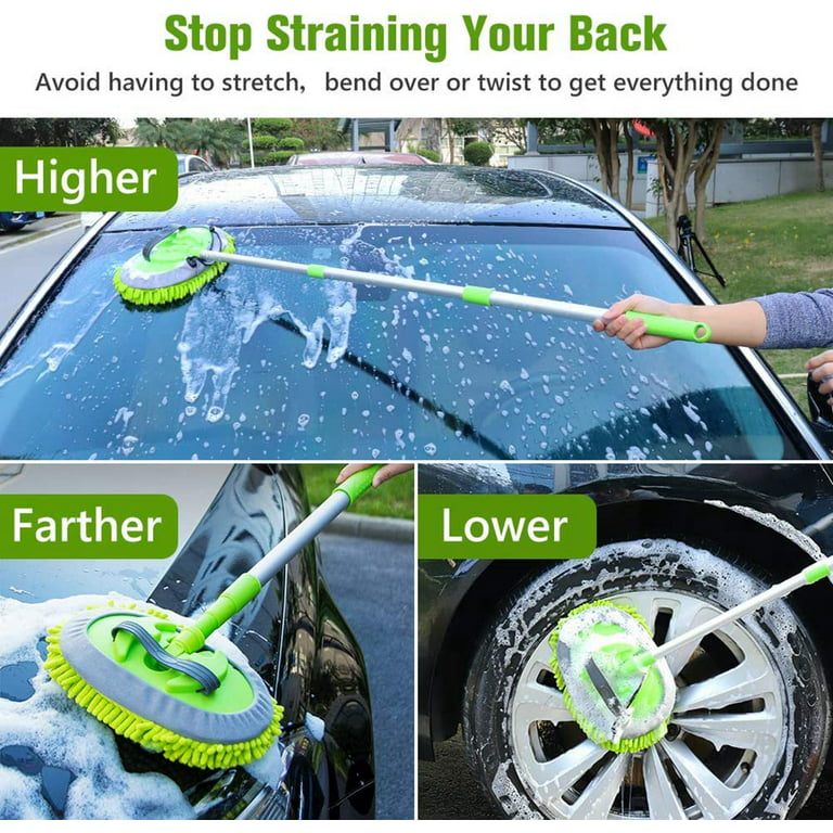 Oyajia Car Cleaning Washing Mop Brush Adjustable Telescopic Long Handle Cleaning Mop, 45 in Chenille Microfiber Car Washing Mop Kit for Car RV Truck, Size: 1