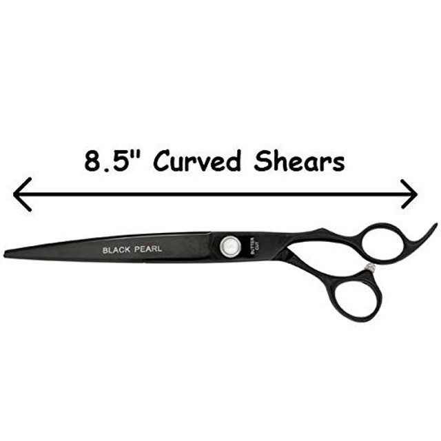 MPP Black Pearl Pro Left Handed Straight or Curved Dog Grooming Shears (8.5 Inch Curved)