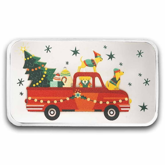 1 oz Silver Colorized Bar - Deck the Halls Doggies