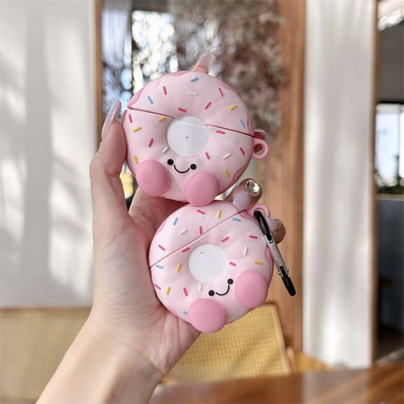 ZHaobin Cute Cartoon Donut Case for AirPods 4 Airpod 1 2 3 Pro Pro2 Bluetooth Earbuds Charging Box Protective Earphone Case Cover (pink,for AirPods 3)