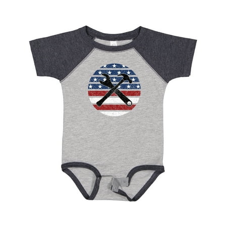 

Inktastic USA Flag Mechanic Hammer Wrench Gift Baby Boy Bodysuit