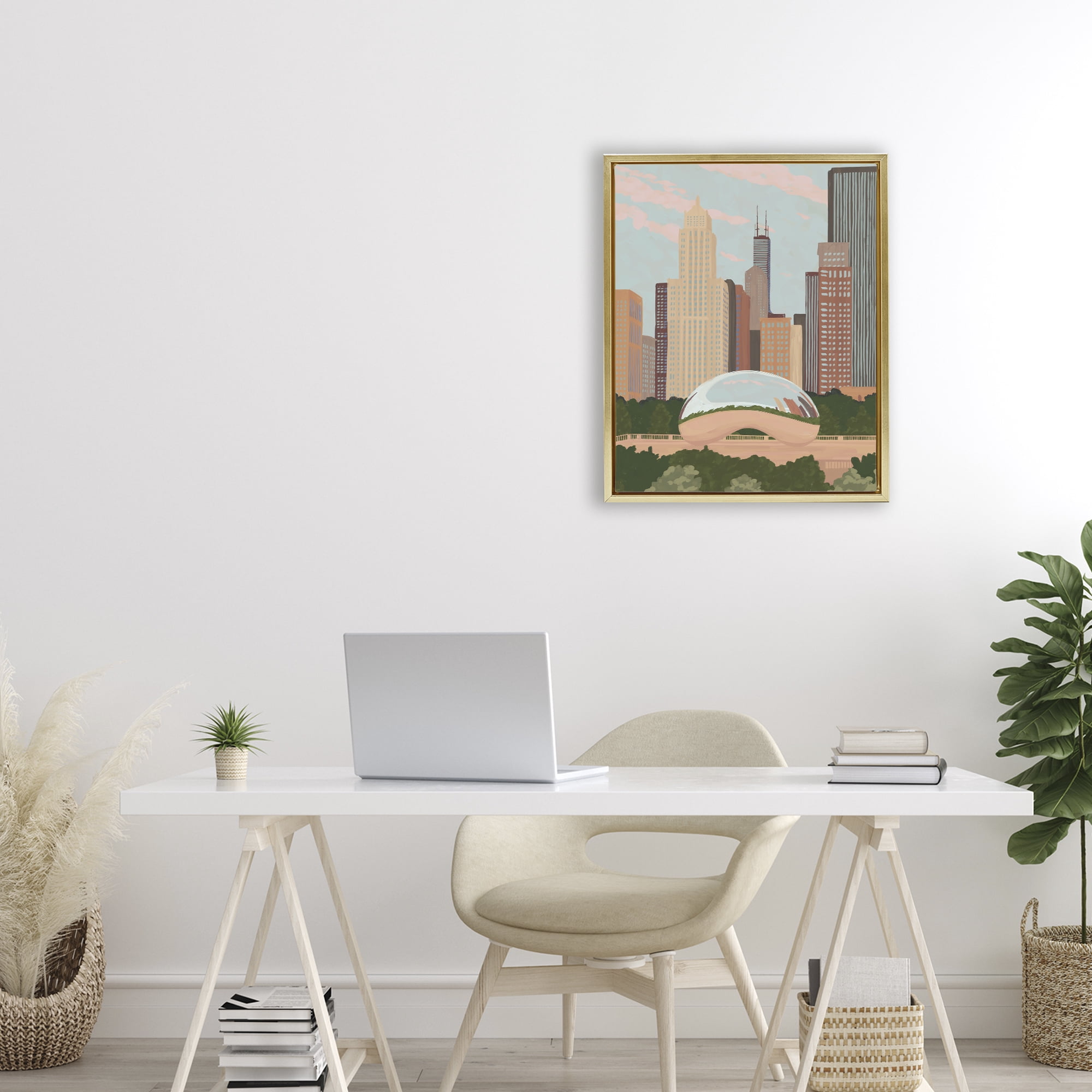 Stupell Industries Chicago Bean Cityscape Gold Framed Floater Canvas Wall Art, design by Veronica Lara