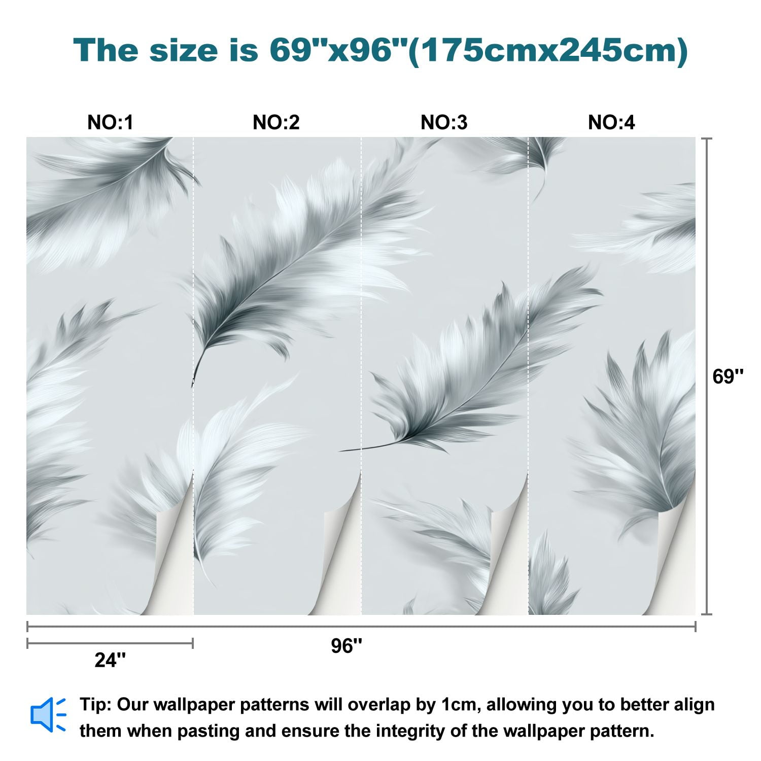 Peel and Stick Wallpaper Sussurro Grey Floating Feathers Light Gray Delicate Feather Texture Modern Art Wall Mural Decor Self Adhesive and Removable 69in x 98in