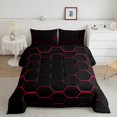 thumbnail image 2 of YST Kids Red and Black Comforter Honeycomb Geometric Bedding Queen Size for Boys Modern Geometry Hexagon Bedding Comforter Sets Geometrical Beehive Geometric Bed Set with 2 Pillow Cases, 2 of 4