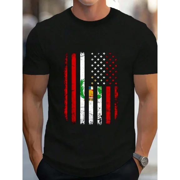 Men's Peru American Flag T-Shirt - Peruvian Roots USA Pride Graphic Tee - Distressed Heritage Short Sleeve Top