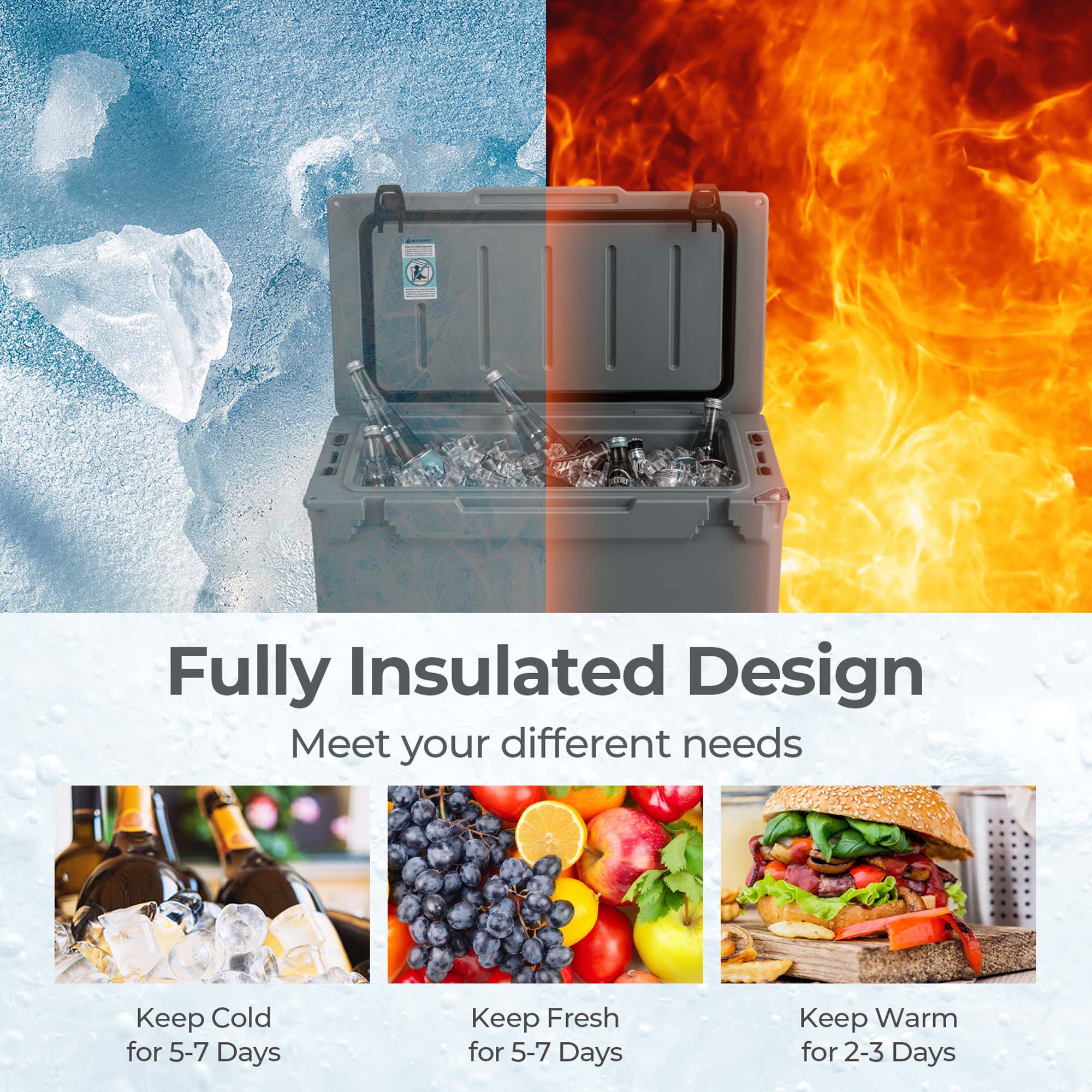 Costway 50 QT Hielera Rotomoldeada Portátil con Retención de Hielo por 5-7 Días, Carbón 6