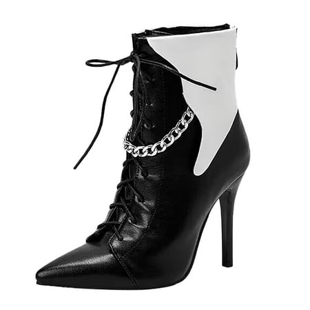 

Wide Boots for Women Wide Width Europe and America Autumn and Winter Color Combination Women S Boots Pointed Personalized Thin Heel High Heel Leather Boots Lace up Fashion Short Boots Ankle Strap