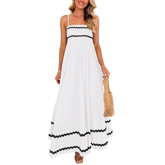 Scacto Women's Summer Dresses Spaghetti Strap Casual Sleeveless Boho A Line Long Beach Sundress Vacation Maxi Dress