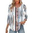 thumbnail image 6 of BangWanChi Women's New 3/4 Sleeve Round Neck Cover Casual Pleated Tunic Top Curved Hem Printed Fashion Tops, 6 of 6