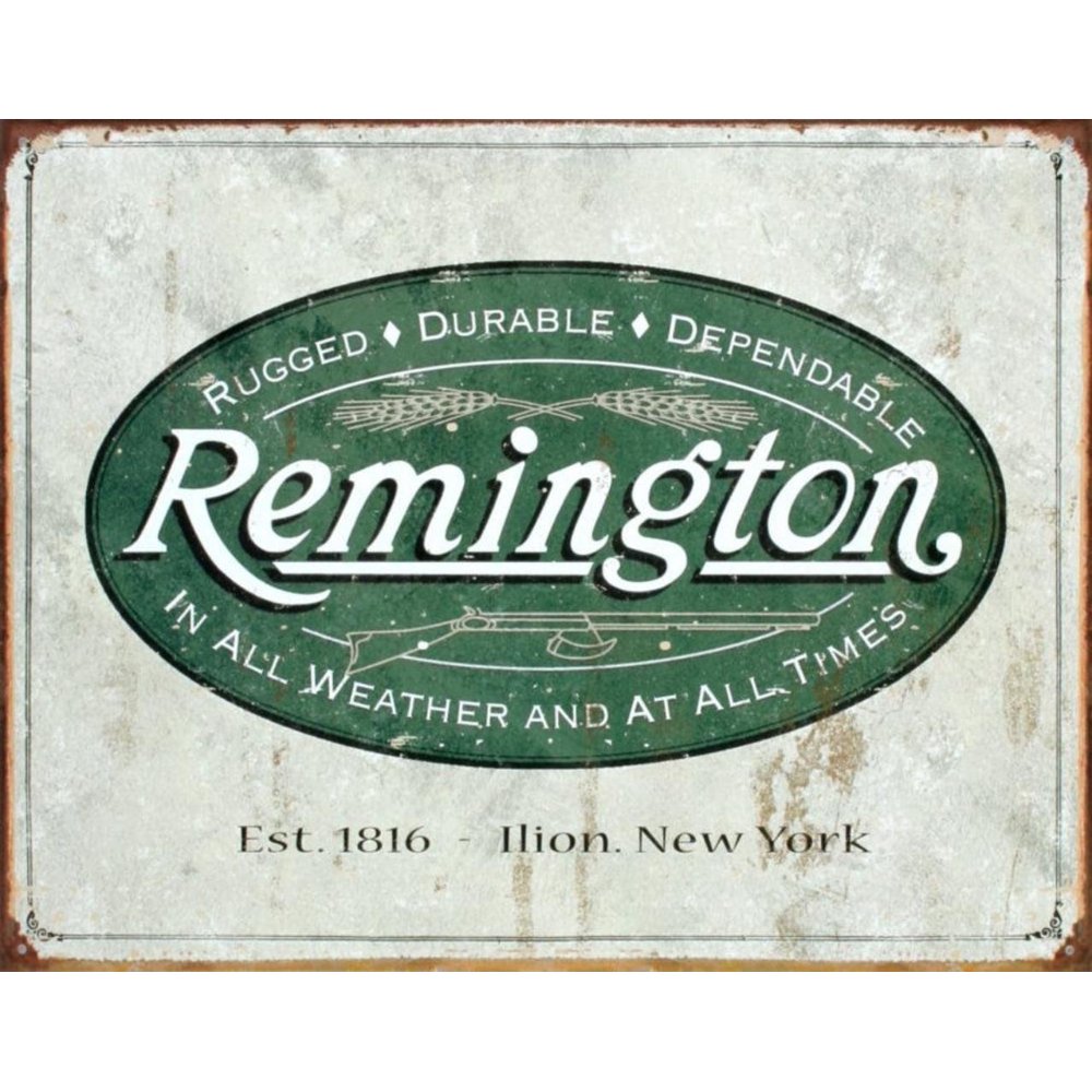 (13x16) Remington Guns Rifles Hunting In All Weather Logo Distressed