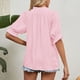 thumbnail image 4 of Cordón V Masajeadores de cuello blusa media manga color puro casual elegante camisa las mujeres respirables para citas rosa XL, 4 of 6