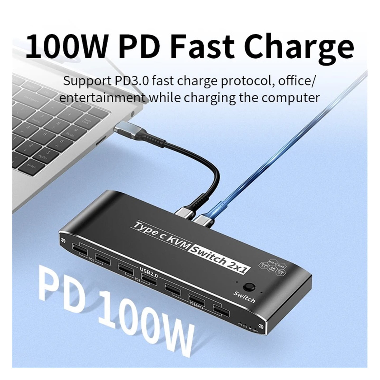 3500W 8K USB C To HMI DP KVM Switch 4K120Hz Video Switcher With RJ45 Network Port PD 100W Charge For 2 PC To 1 TV Monitor ,Unparalleled Video Performance