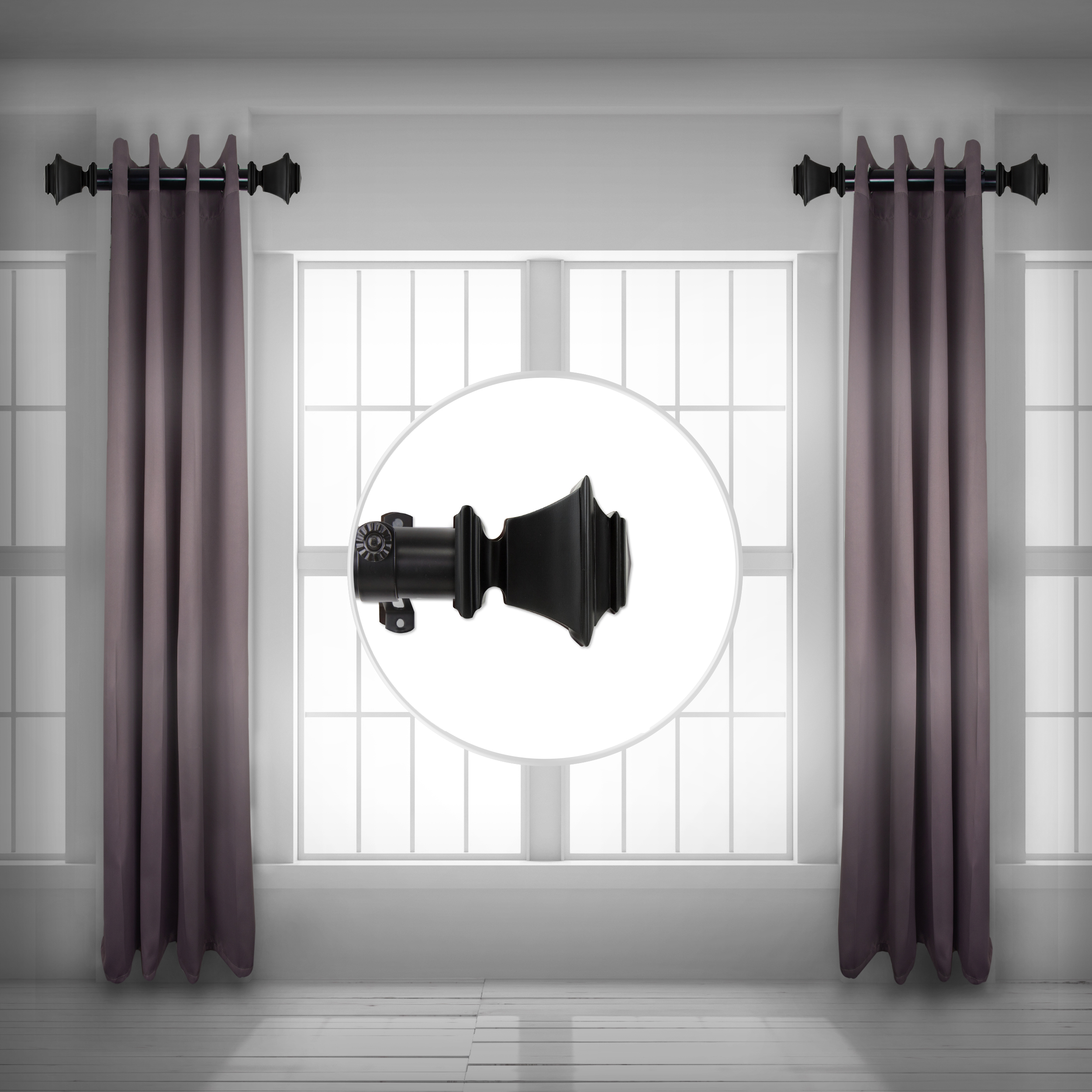 Owen 1.5" Side Curtain Rod 18 inch Long (Set of 2) - Black