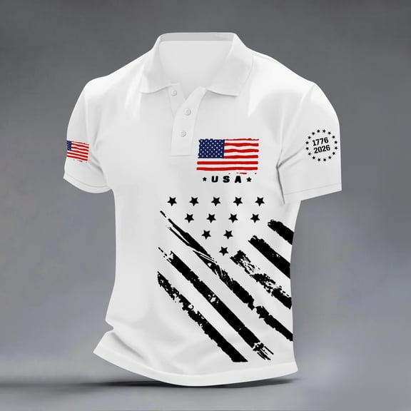 Hogleaql 250th Anniversary Usa Polo Shirt for Men Short Sleeve V Neck Usa 1776-2026 Tops American Flag Retro Graphic Patriotic Trendy Shirts Tops White L