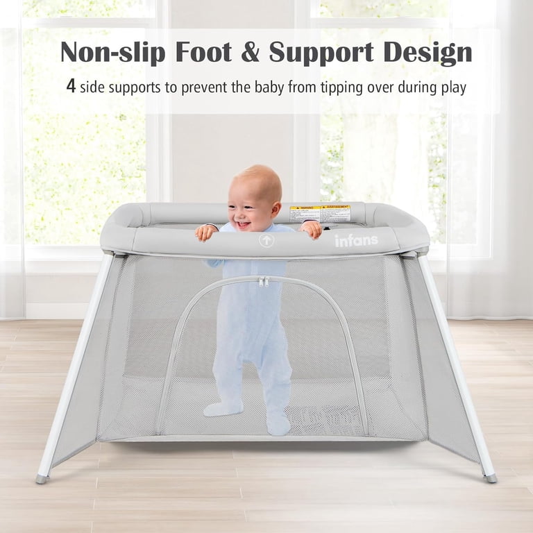 2-in-1 Pack And Play With Bassinet - Lightweight Portable Playpen For Travel, Foldable Baby Playard With Mesh Walls & Zipper Door