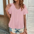 thumbnail image 5 of ZHENHONG T Shirts for Women,Casual Solid Color V Neck Tops Comfortable Breathable Short Sleeve Blouses,Pink Women Blouses, 5 of 6