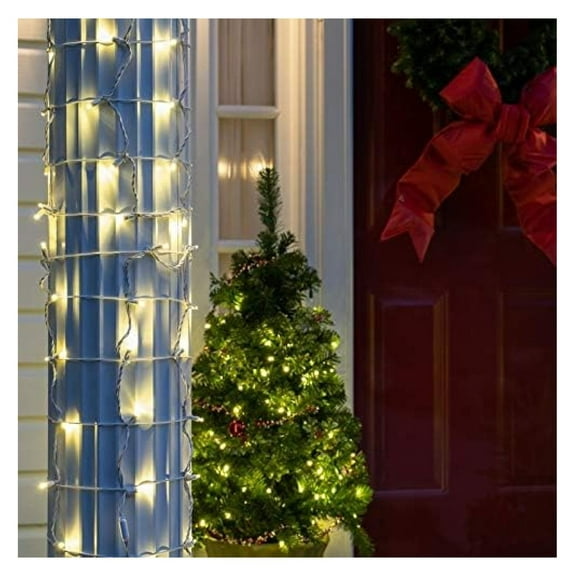 LED Christmas Column Wrap Lights - 50 Warm White StretchNet Pro, 20"x45" Expandable, Outdoor/Indoor Holiday Decor, White Wire, Connectable
