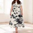thumbnail image 2 of LWavelet Women's Plus Size Bohemian Patchwork Maxi Dress Short Sleeve Tie Waist Casual Ethnic Dress with Pockets Black 2XL, 2 of 7