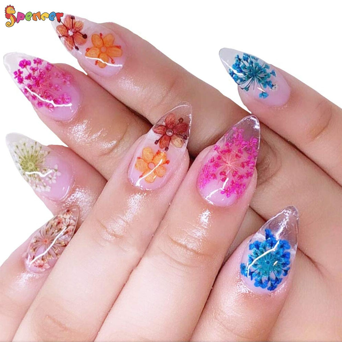 Mairbeon Nail Art Flower Decoration Multiple Color Nail Beauty UV Glue  Filler Nail Charm Dried Flower Decoration Nail Supplies 